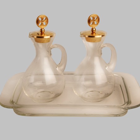 paires burettes en verre bouchon or